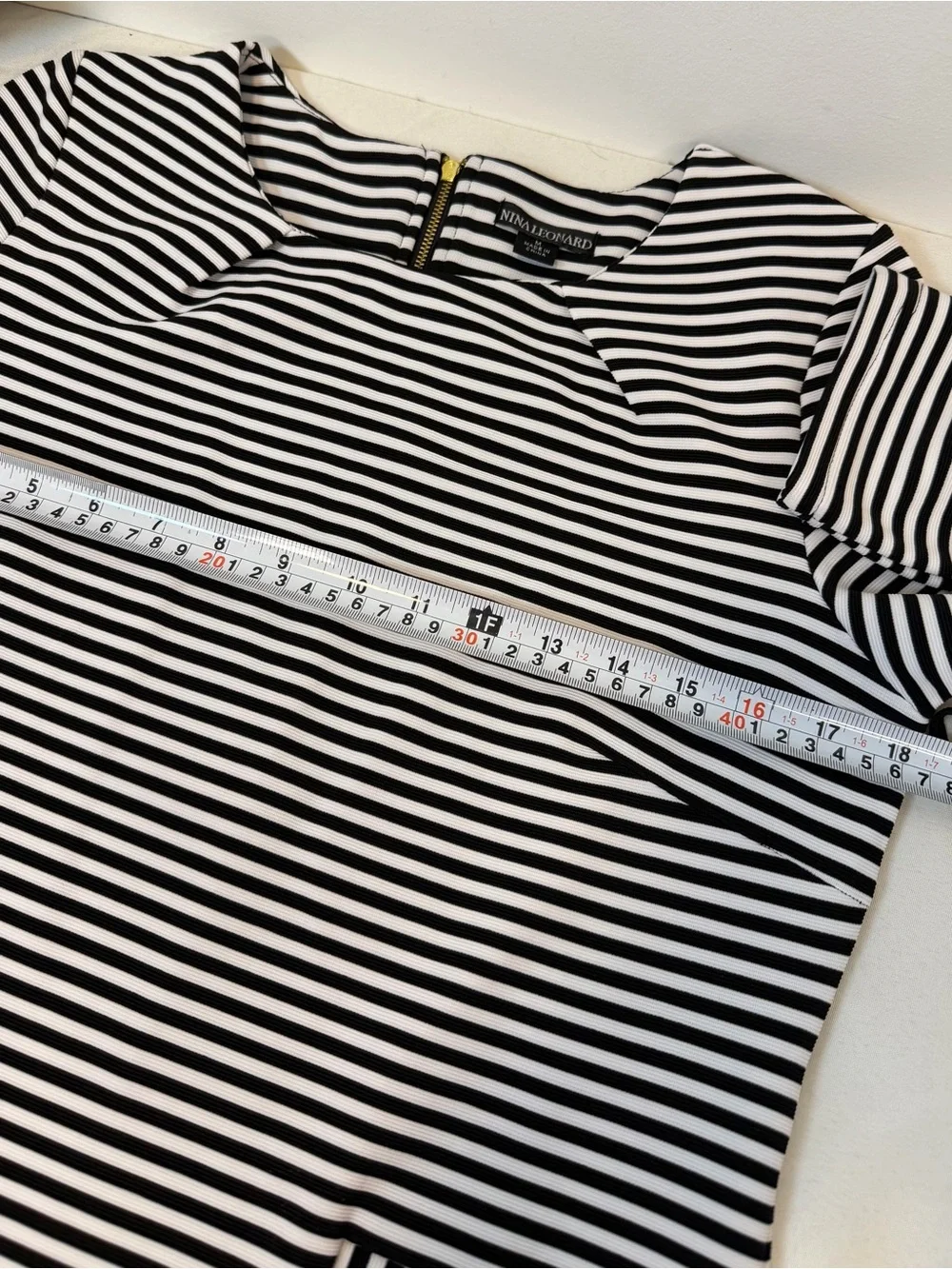 Nina Leonard horizontal‎ stripe midi dress black & white boat neck Women’s Large